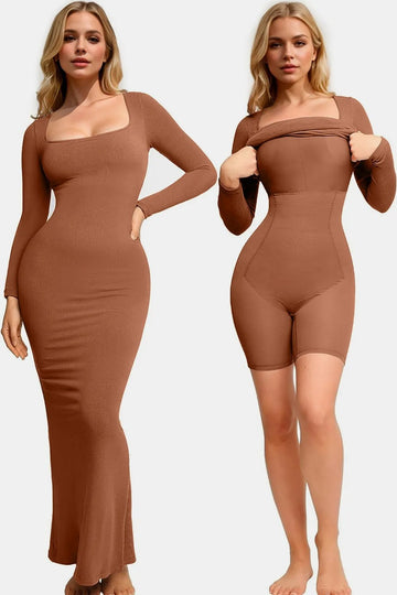 Basic Bae Built-In Shapewear Square Neck Long Sleeve Maxi Dress - Lookzlike