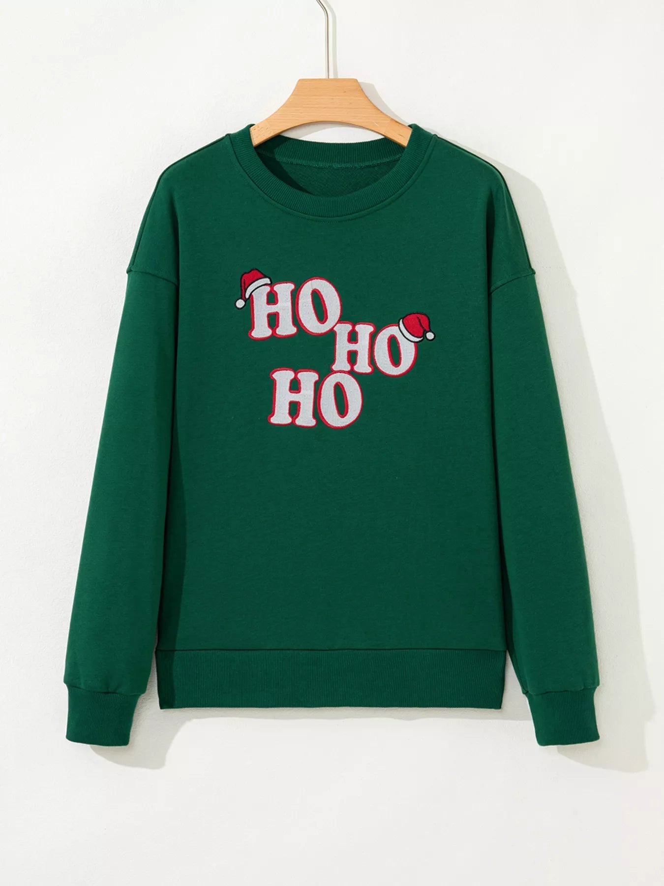 Embroidered Letter Christmas Round Neck Sweatshirt designed for comfort and style at Lookzlike