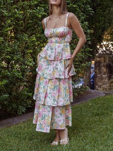 Floral Layered Ruffle Maxi Dress - Lookzlike