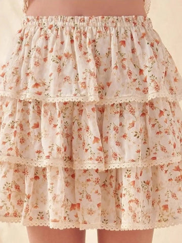 Floral Layered Ruffle Mini Skirt - Lookzlike