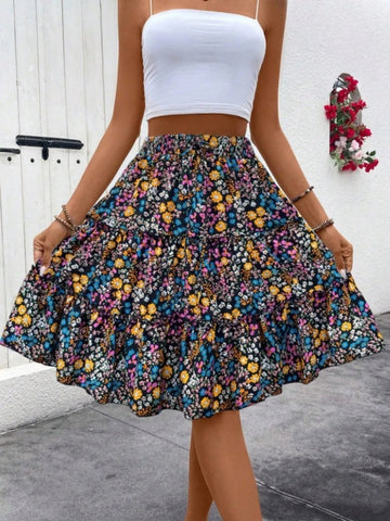 Floral Print Midi Skirt - Lookzlike
