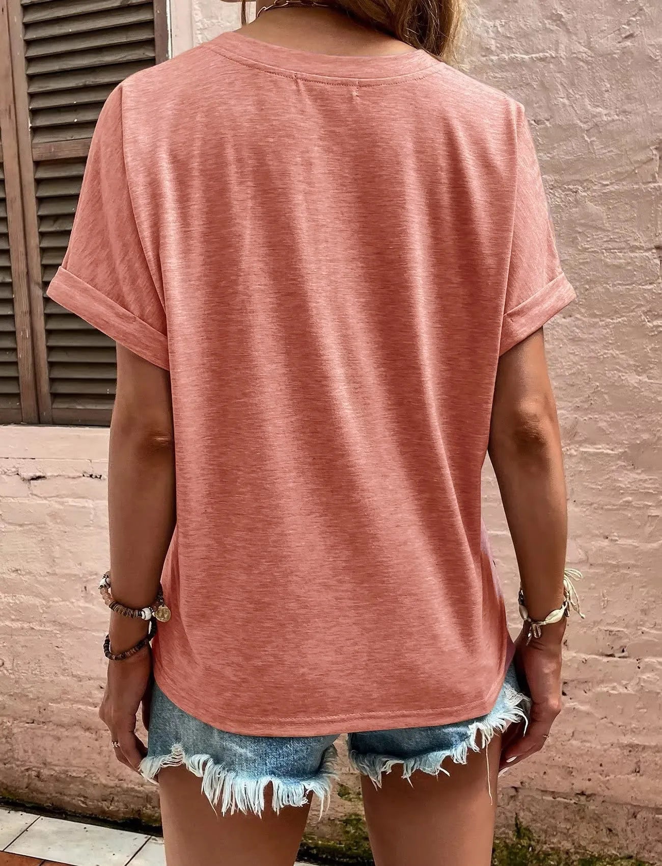 Full Size Notched Short Rolled Sleeve Top Plus Size designed for comfort and style at Lookzlike