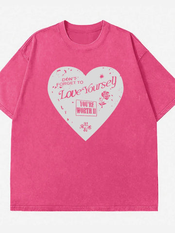 Heart Round Neck Short Sleeve T-Shirt - Lookzlike