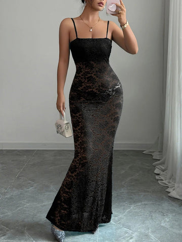 Lace Square Neck Maxi Cami Dress designed for comfort and style at Lookzlike