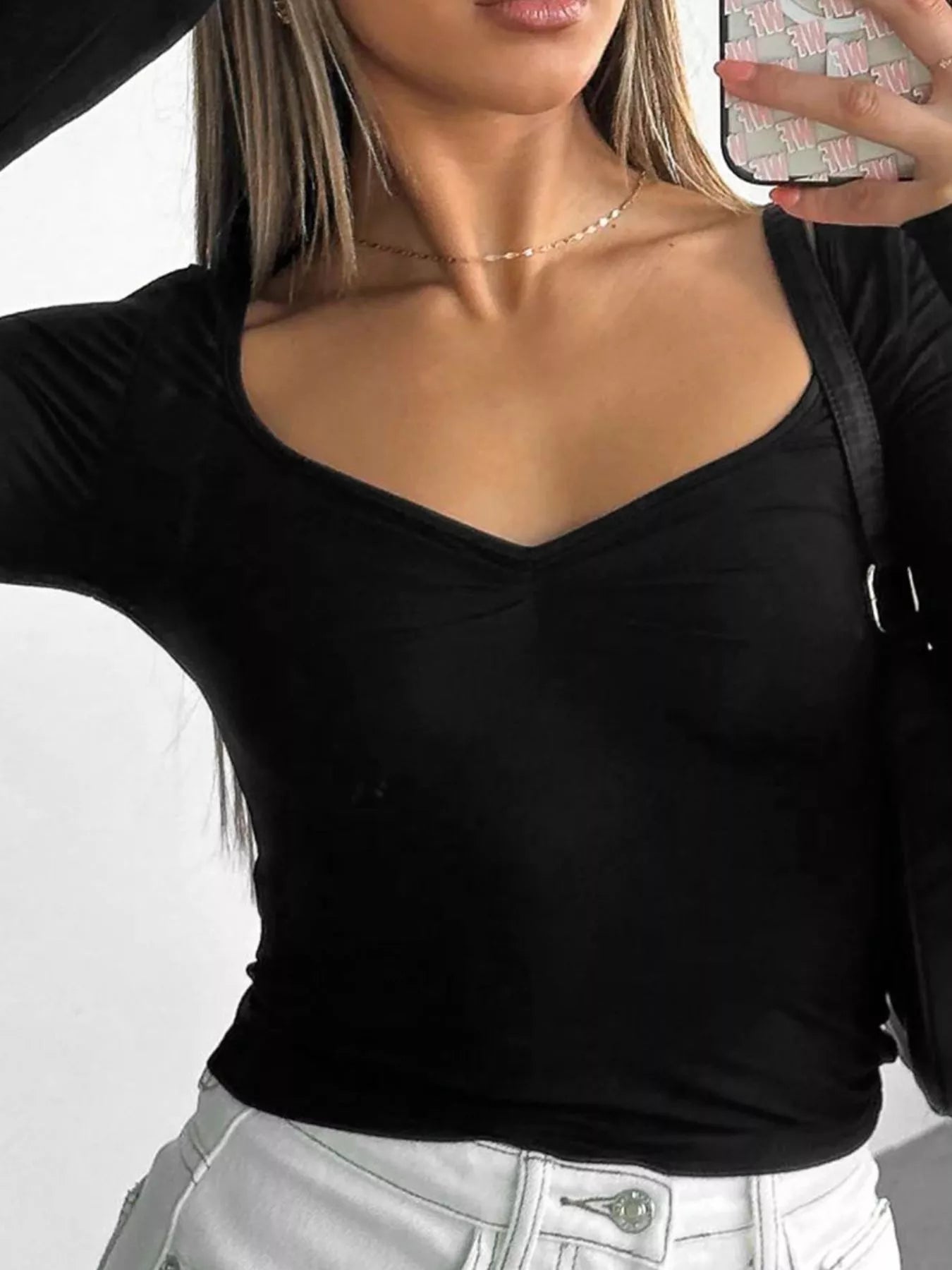 Long Sleeve Sweetheart Neck Crop T-Shirt designed for comfort and style at Lookzlike