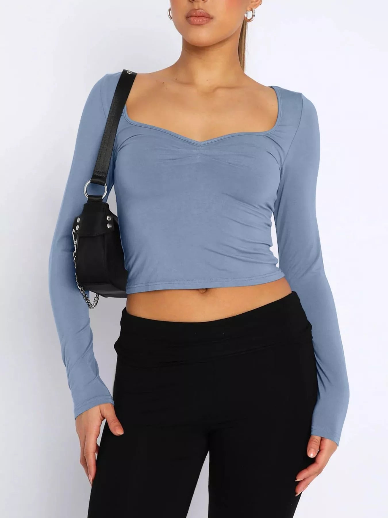 Long Sleeve Sweetheart Neck Crop T-Shirt designed for comfort and style at Lookzlike