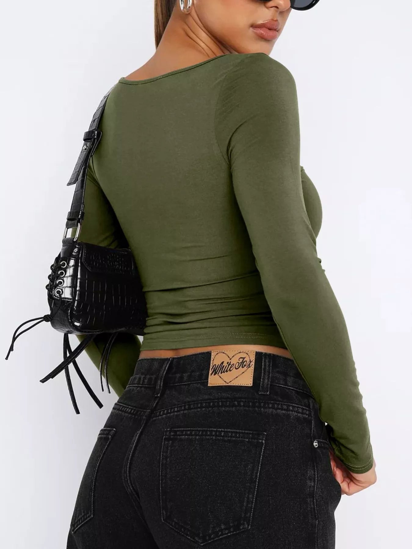 Long Sleeve Sweetheart Neck Crop T-Shirt designed for comfort and style at Lookzlike