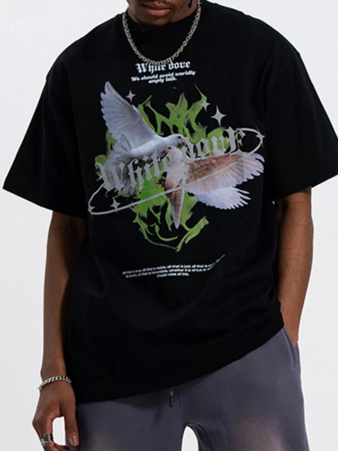 Men's Dove Graphic Oversized T-Shirt designed for comfort and style at Lookzlike