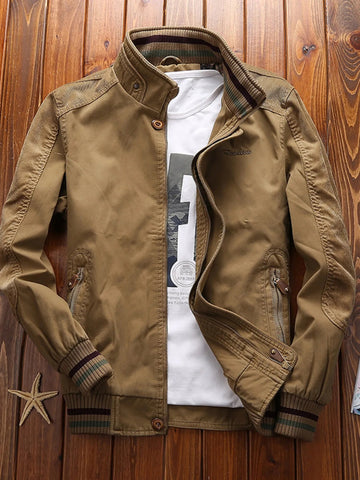 Men's Full Size Bomber Jacket with Ribbed Cuffs and Collar Plus Size designed for comfort and style at Lookzlike