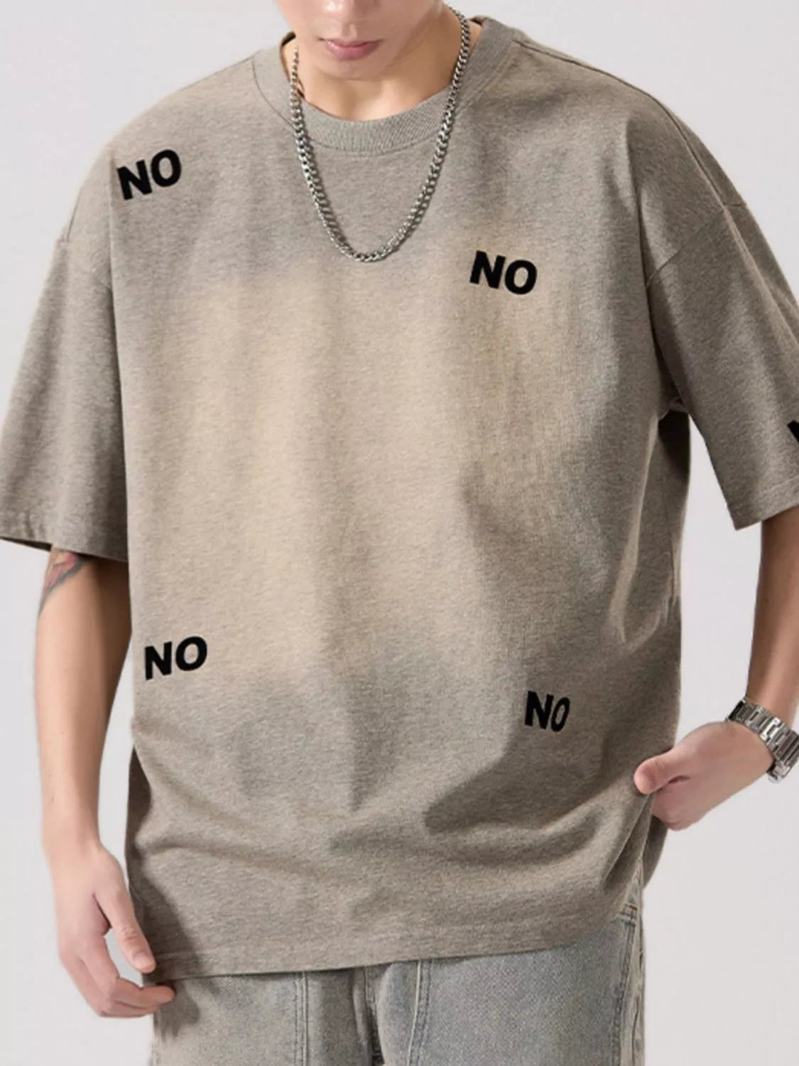 Men's Full Size Letter Round Neck Short Sleeve T-Shirt Plus Size designed for comfort and style at Lookzlike