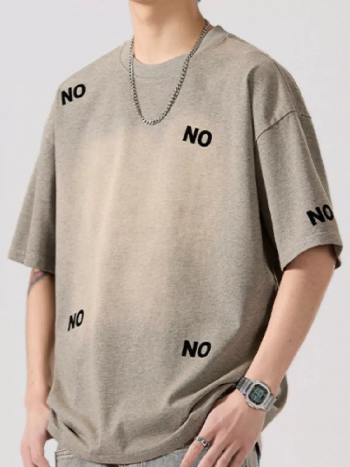 Men's Full Size Letter Round Neck Short Sleeve T-Shirt Plus Size designed for comfort and style at Lookzlike