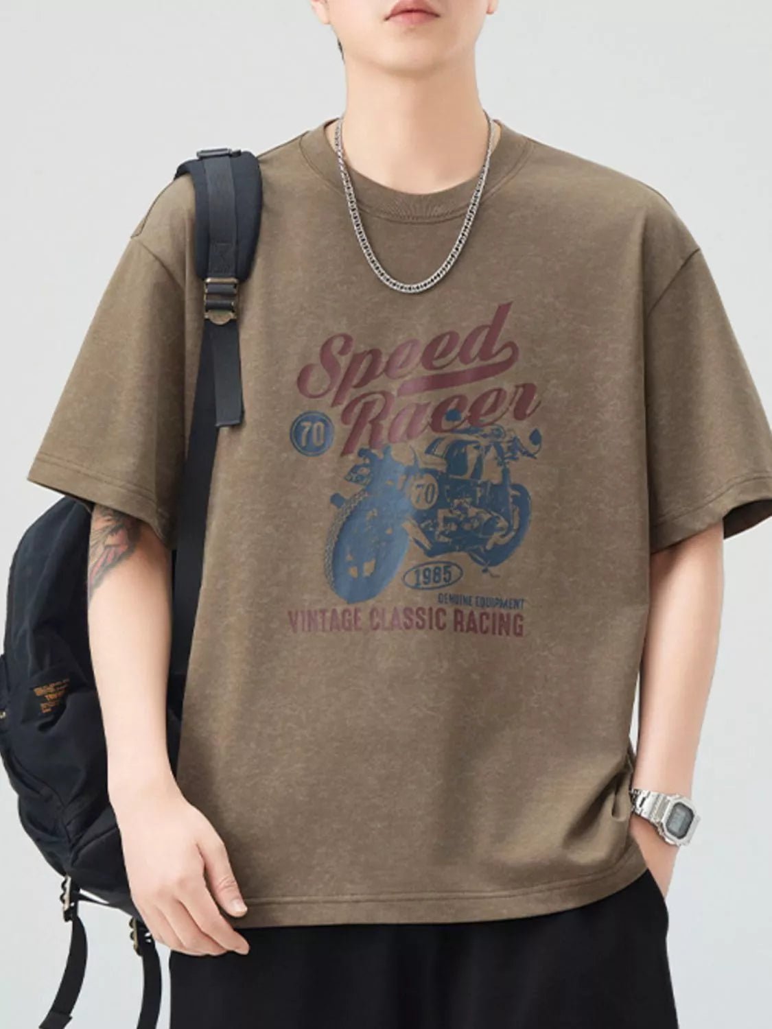 Men's Plus Size Graphic Round Neck Short Sleeve T-Shirt designed for comfort and style at Lookzlike