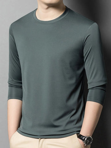 Men's Plus Size Round Neck Long Sleeve T-Shirt designed for comfort and style at Lookzlike