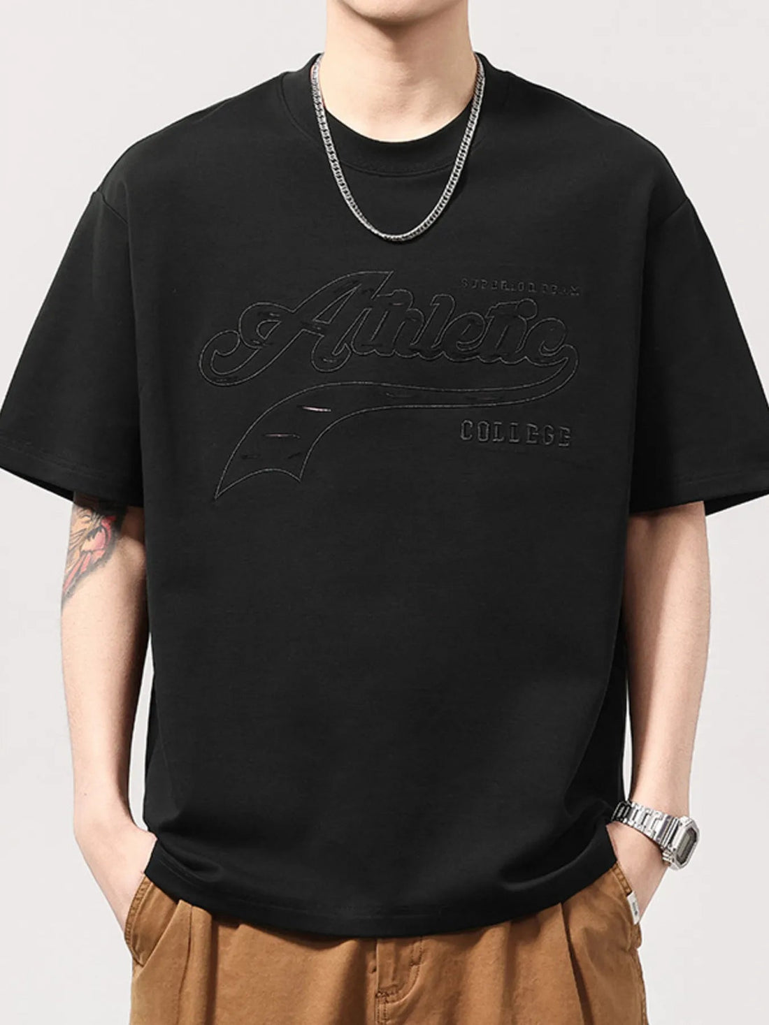 Men's Plus Size Round Neck Short Sleeve T-Shirt designed for comfort and style at Lookzlike