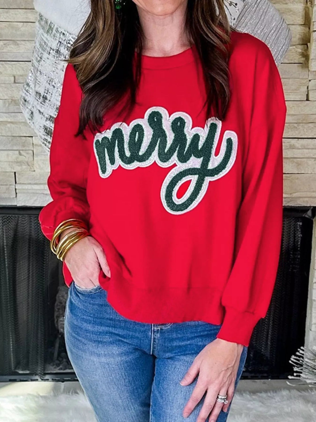 Merry Script Holiday Christmas Graphic Sweatshirt designed for comfort and style at Lookzlike