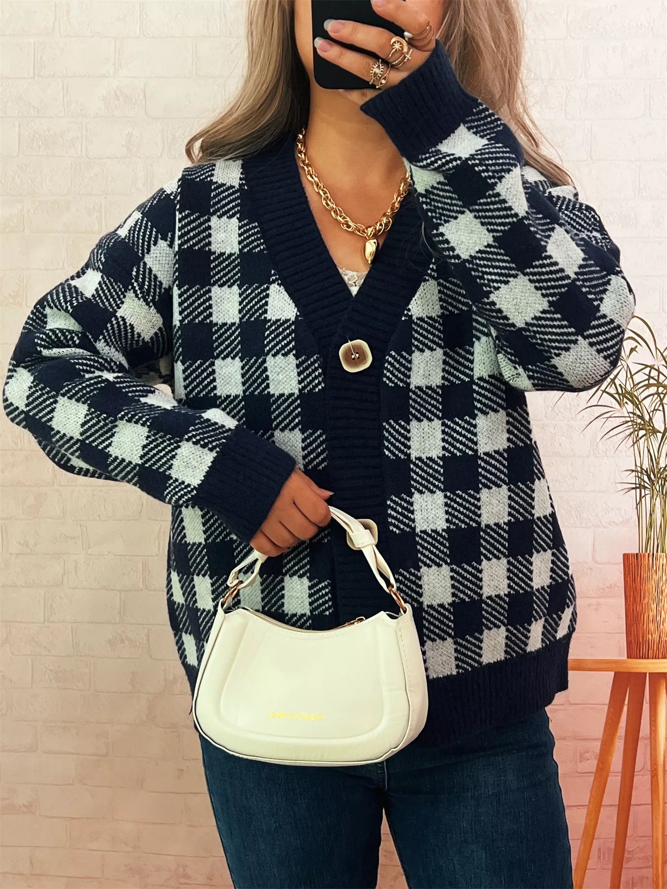 Plaid Button - Down Cardigan designed for comfort and style at Lookzlike