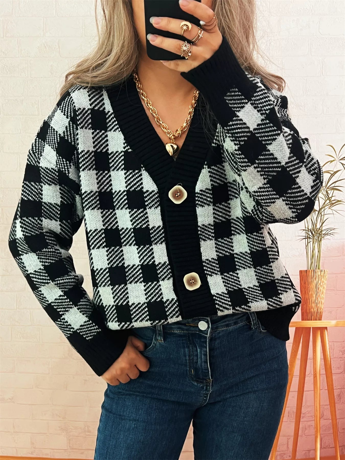 Plaid Button - Down Cardigan designed for comfort and style at Lookzlike
