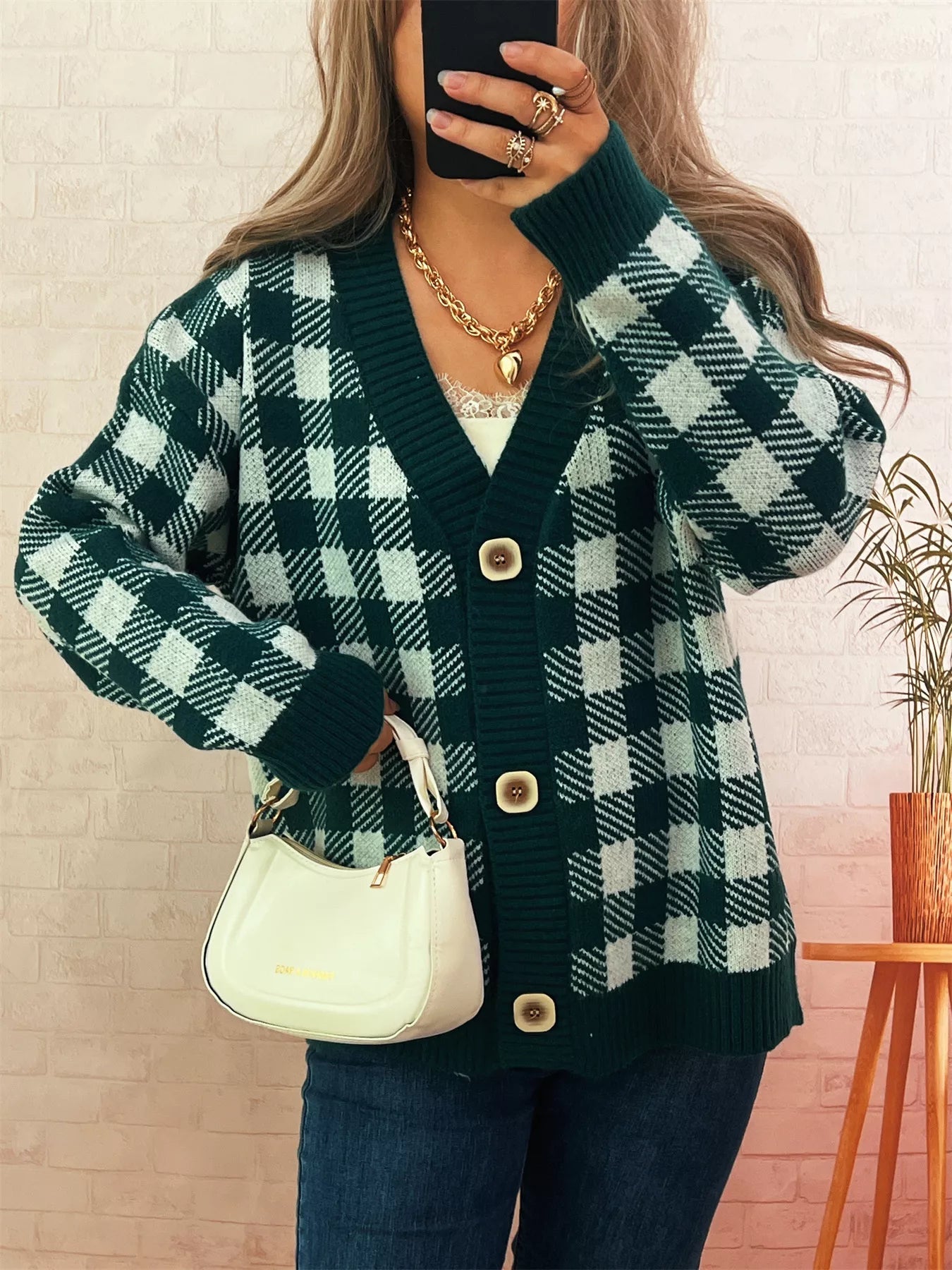 Plaid Button - Down Cardigan designed for comfort and style at Lookzlike