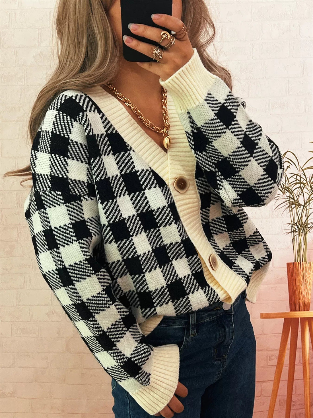 Plaid Button - Down Cardigan designed for comfort and style at Lookzlike