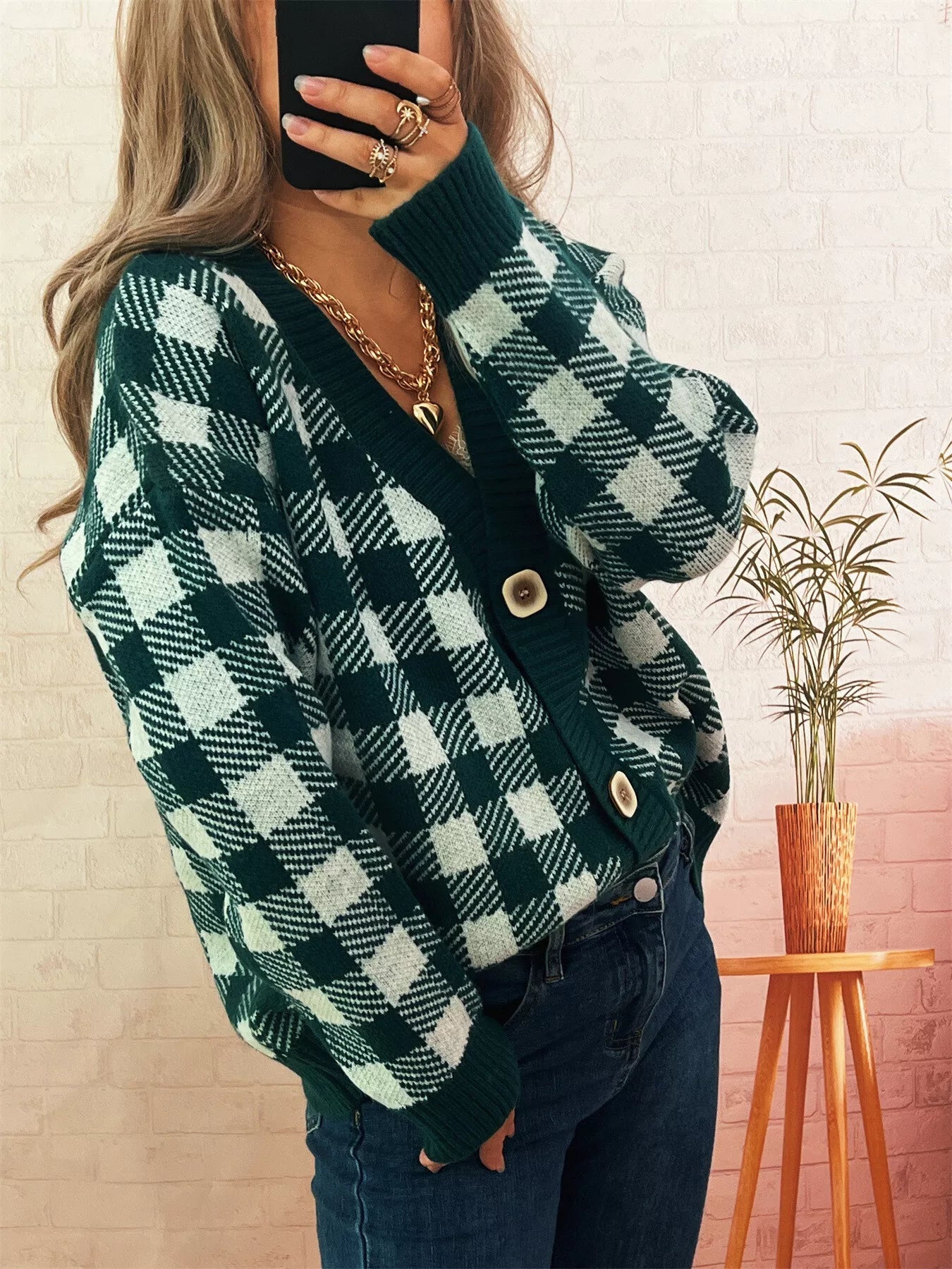 Plaid Button - Down Cardigan designed for comfort and style at Lookzlike
