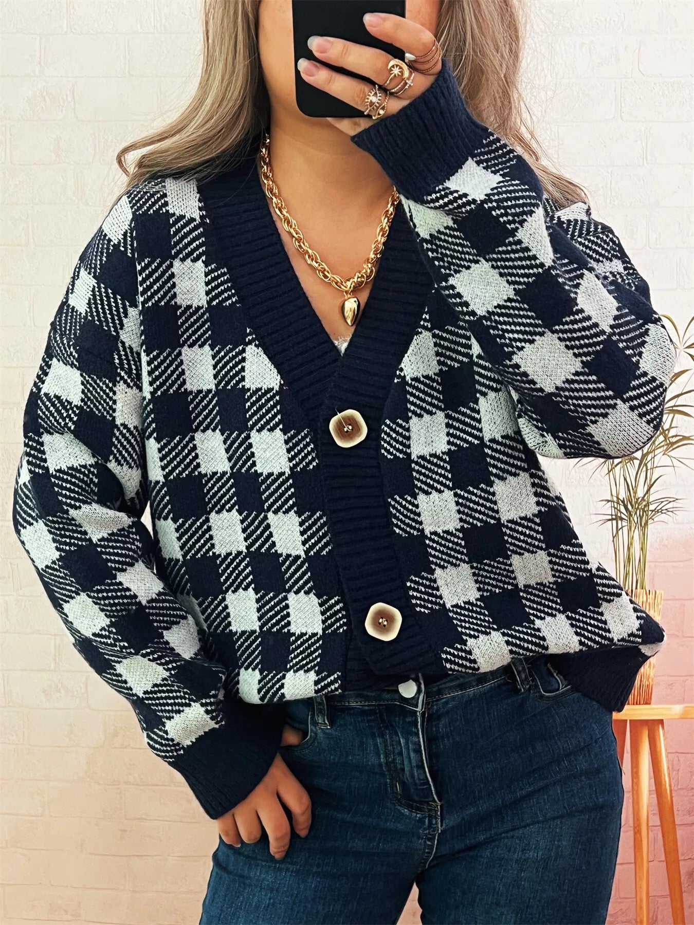 Plaid Button - Down Cardigan designed for comfort and style at Lookzlike
