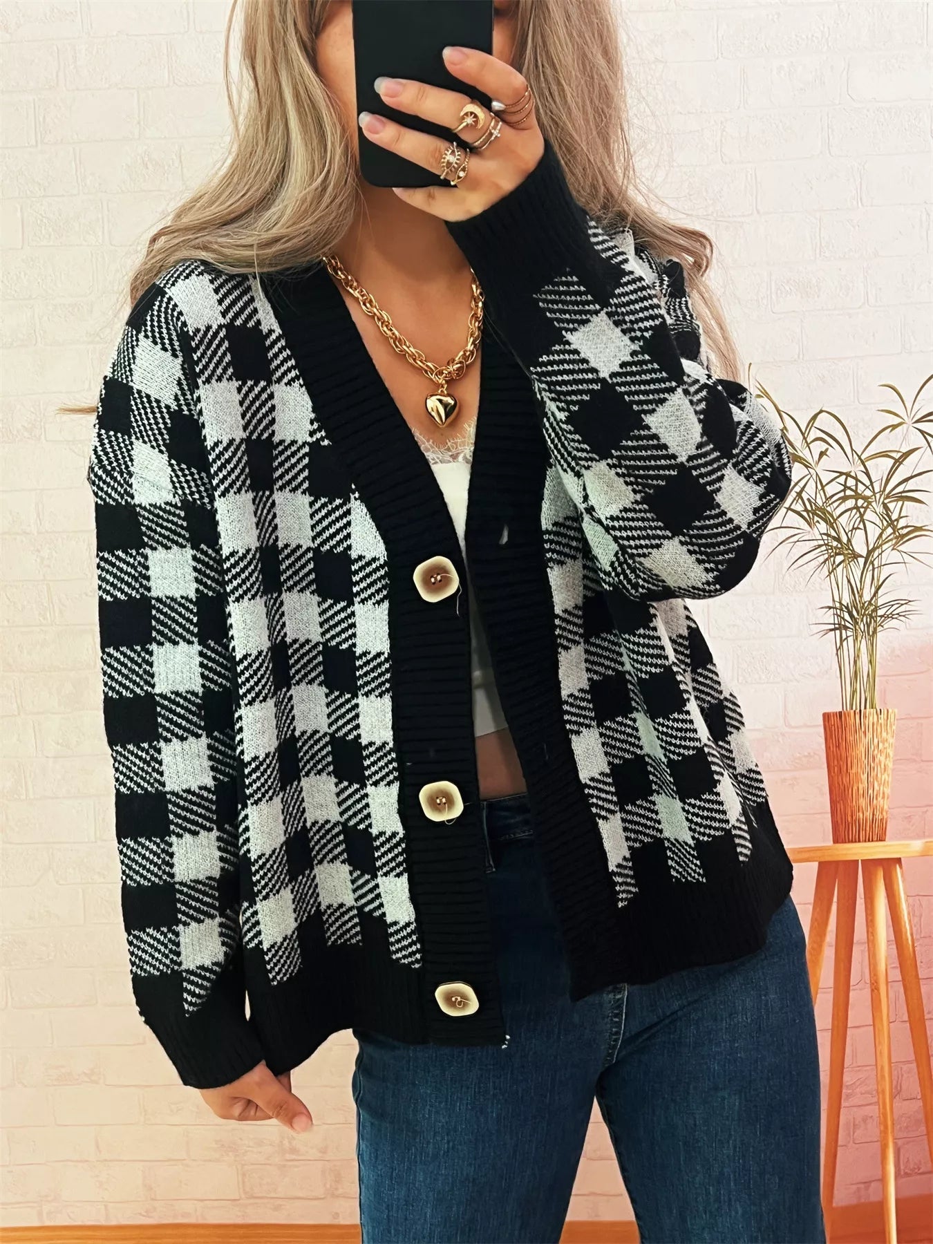 Plaid Button - Down Cardigan designed for comfort and style at Lookzlike