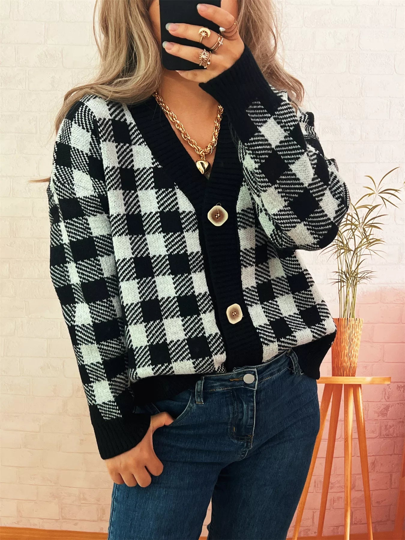 Plaid Button - Down Cardigan designed for comfort and style at Lookzlike