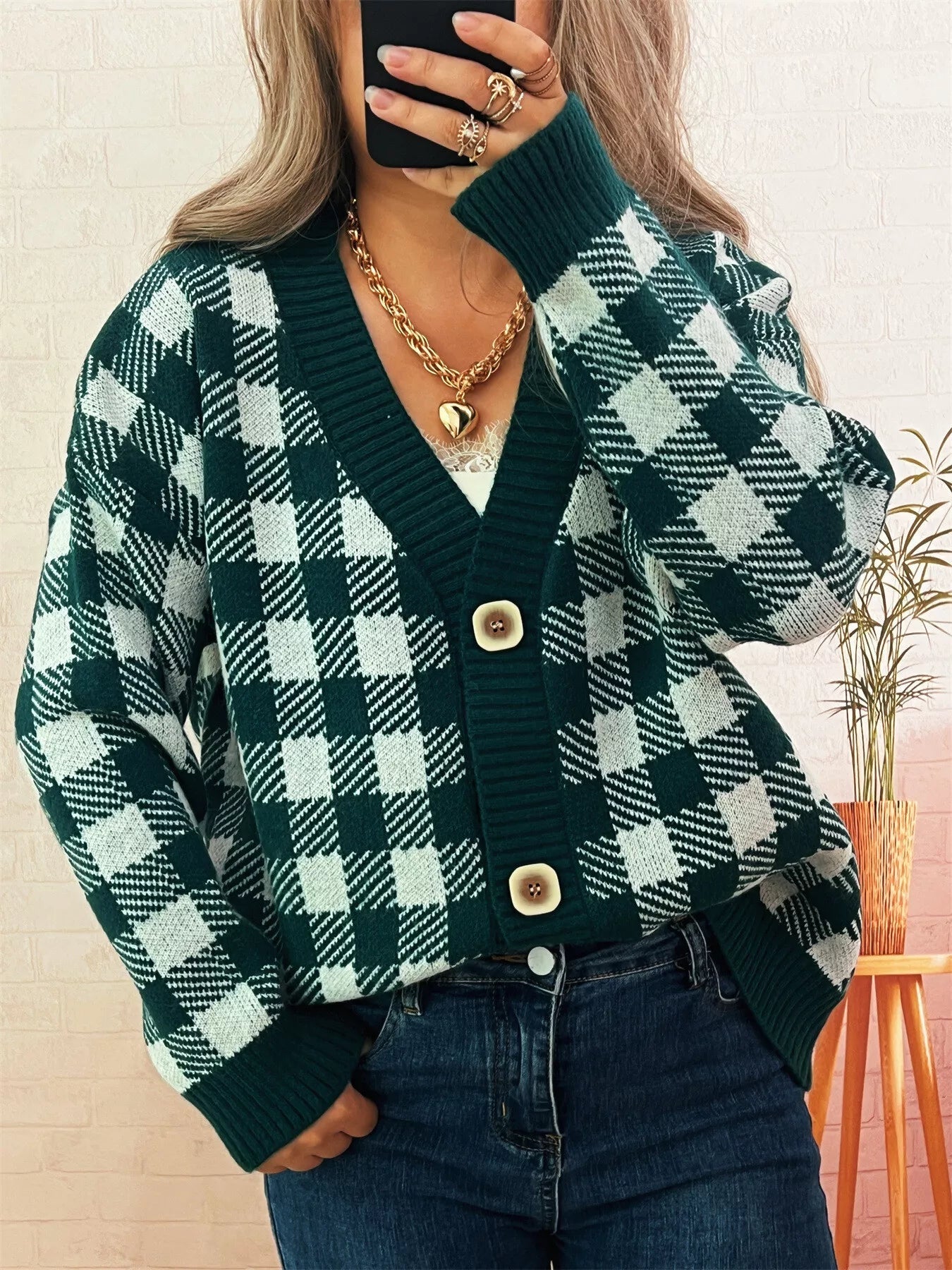 Plaid Button - Down Cardigan designed for comfort and style at Lookzlike