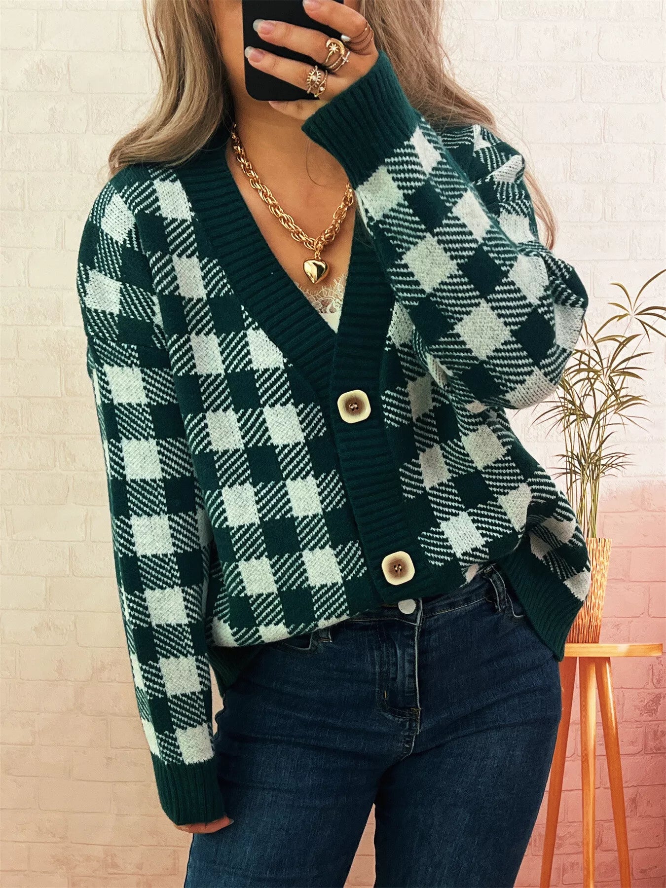 Plaid Button - Down Cardigan designed for comfort and style at Lookzlike