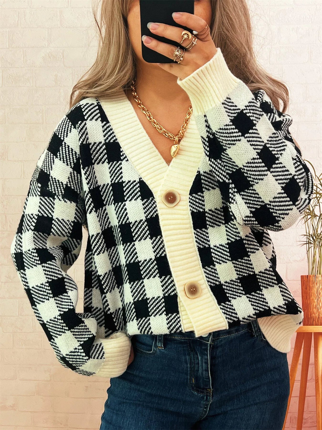 Plaid Button - Down Cardigan designed for comfort and style at Lookzlike
