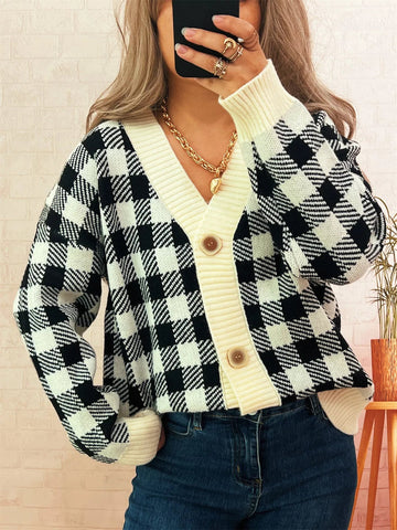 Plaid Button - Down Cardigan designed for comfort and style at Lookzlike