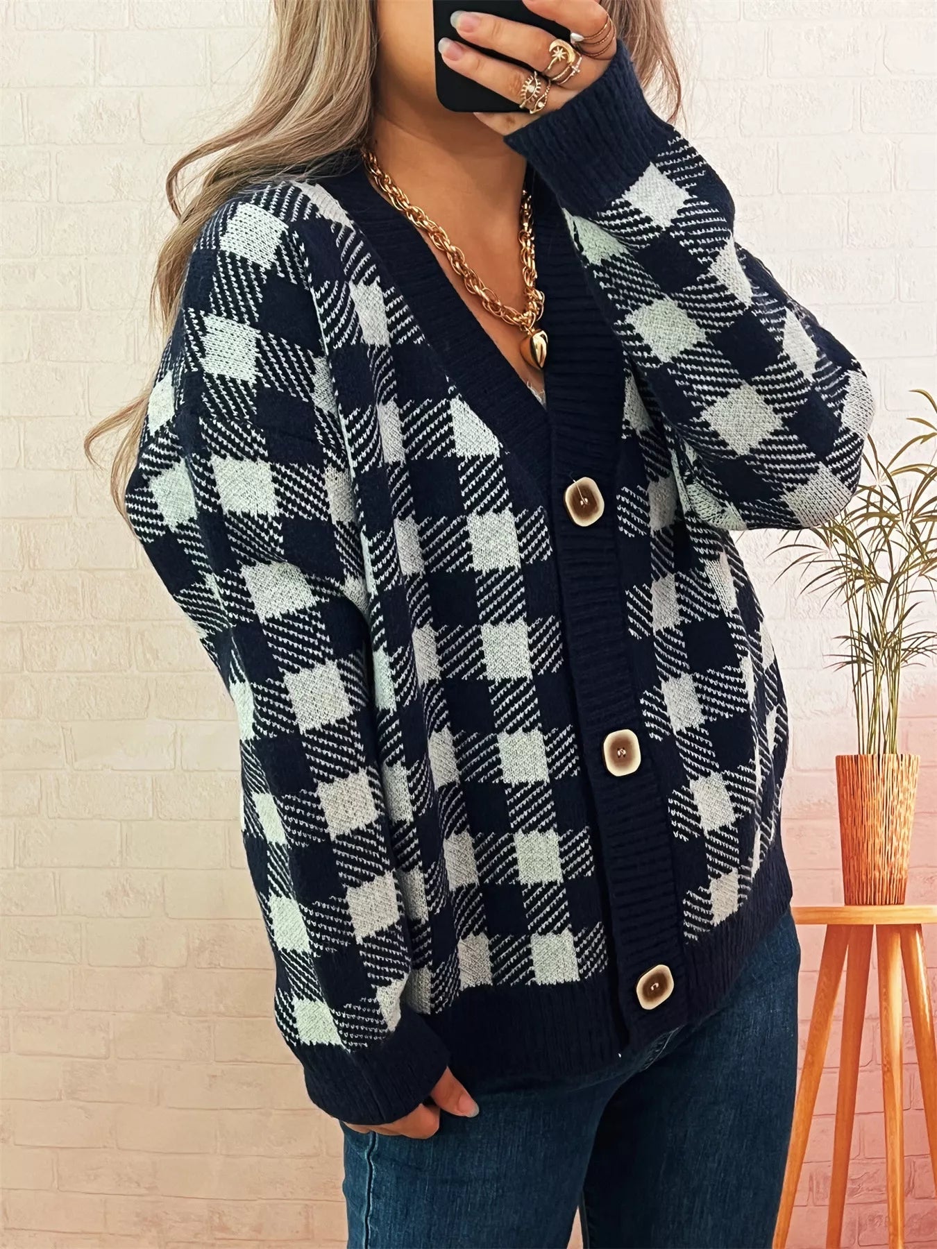Plaid Button - Down Cardigan designed for comfort and style at Lookzlike