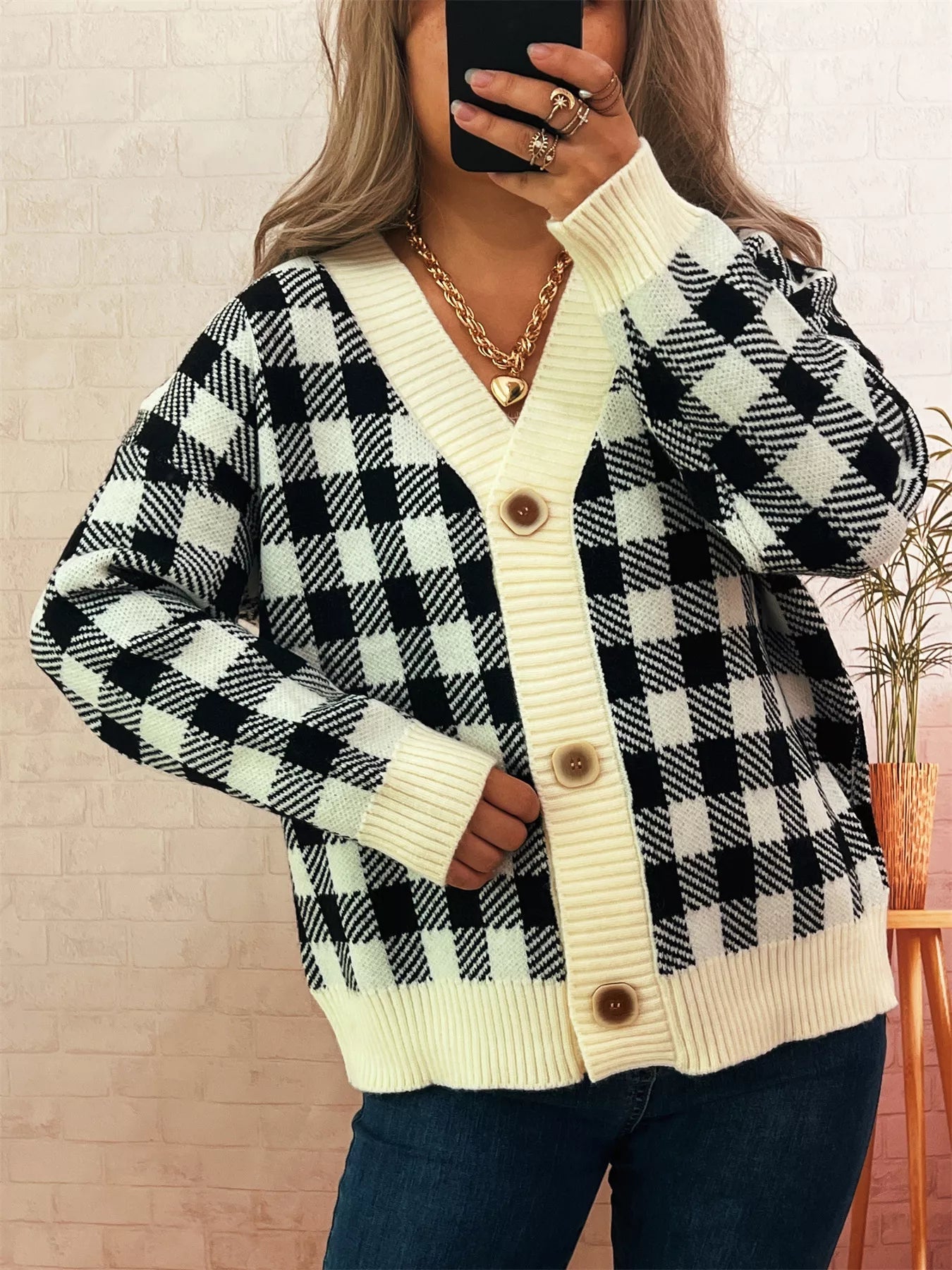 Plaid Button - Down Cardigan designed for comfort and style at Lookzlike