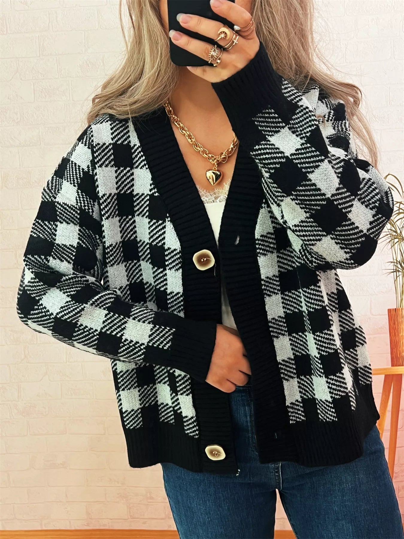 Plaid Button - Down Cardigan designed for comfort and style at Lookzlike