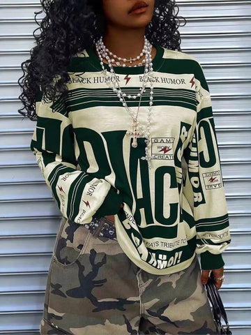 Printed Drop Shoulder Long Sleeve T-Shirt designed for comfort and style at Lookzlike