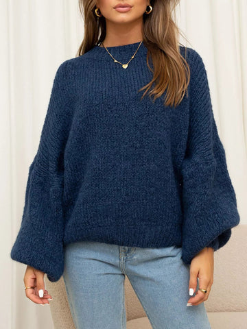 Round Neck Dropped Shoulder Sweater designed for comfort and style at Lookzlike