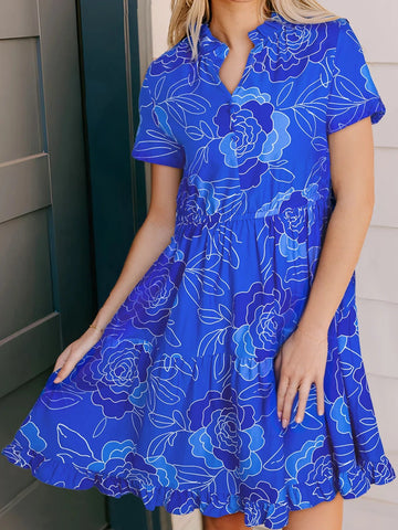 Ruffled Hem Short Sleeve Flowy Mini Dress - Lookzlike