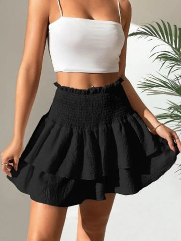 Smocked Layered Mini Skirt - Lookzlike