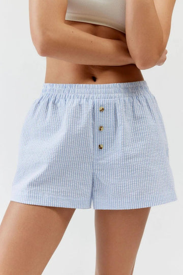 Striped Elastic Waist Shorts - Lookzlike