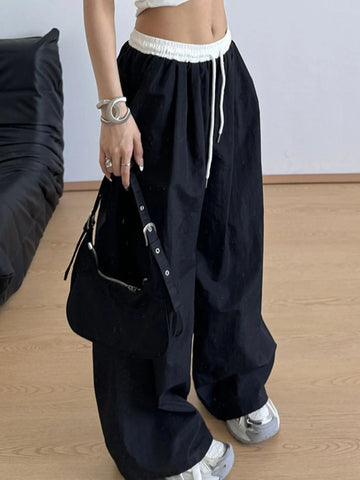 Wide Leg Drawstring Casual Pants - Lookzlike