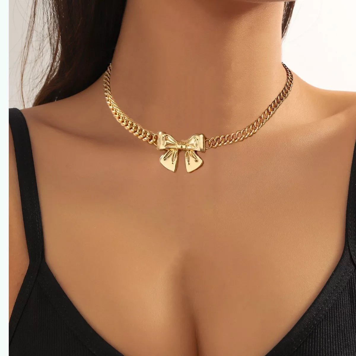 18K Gold - Plated Bowknot Chain Necklace designed for comfort and style at Lookzlike