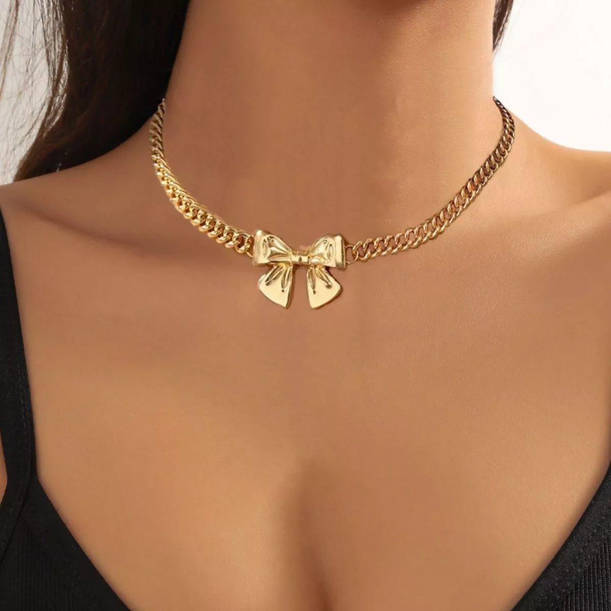 18K Gold - Plated Bowknot Chain Necklace designed for comfort and style at Lookzlike