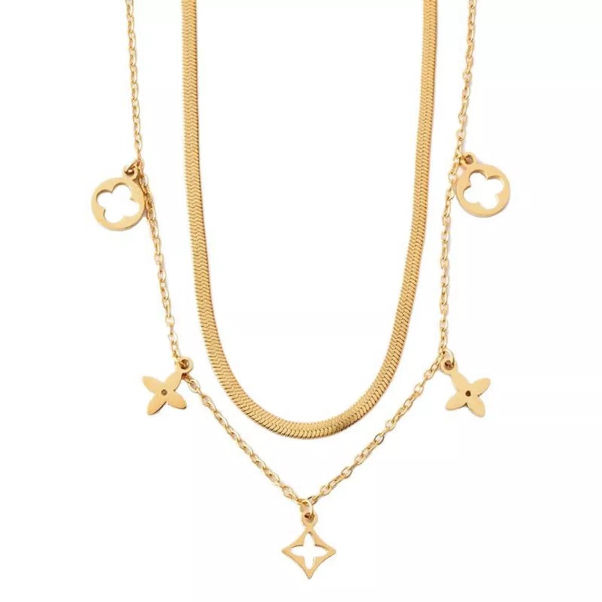 18K Gold - Plated Double Layered Charm Necklace designed for comfort and style at Lookzlike