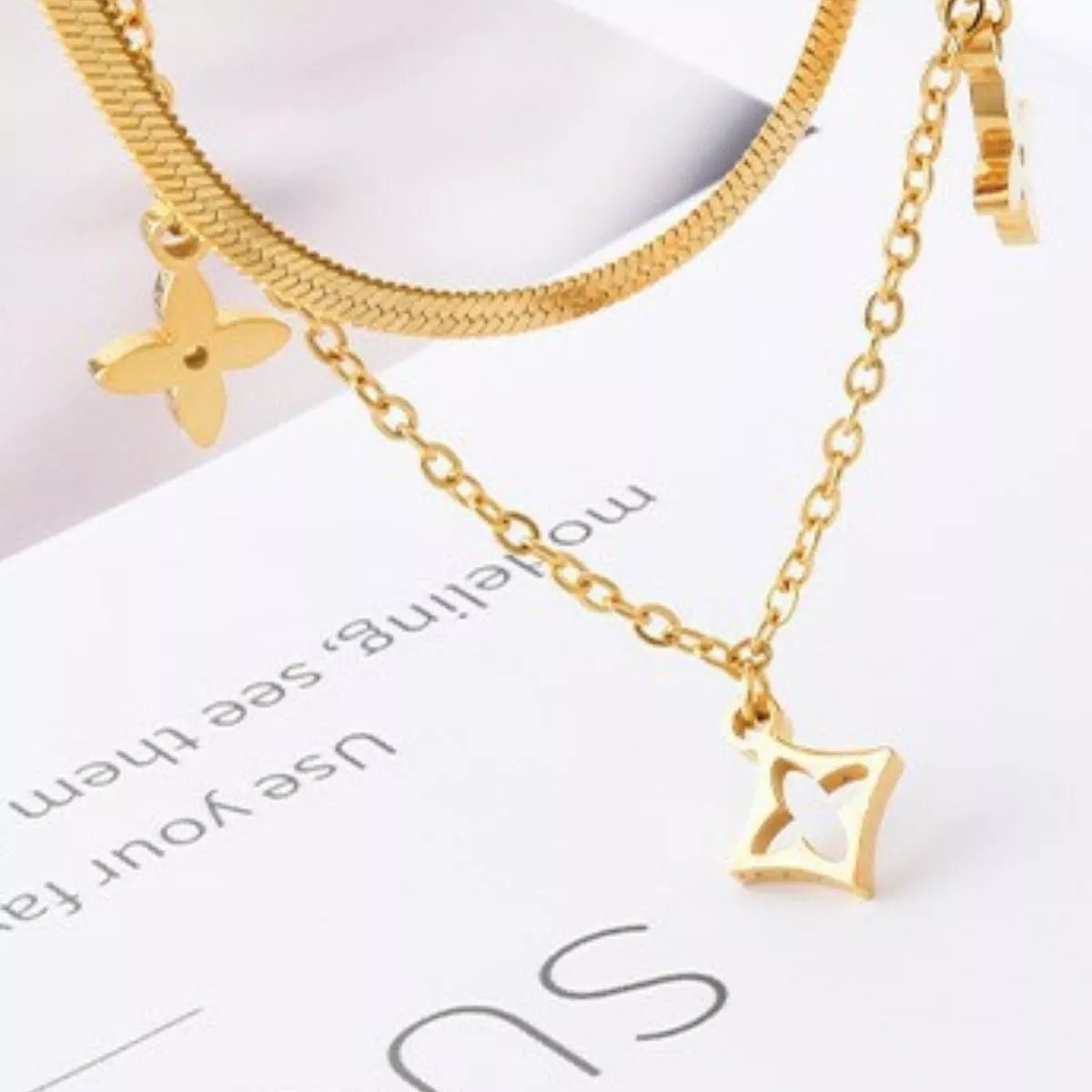 18K Gold - Plated Double Layered Charm Necklace designed for comfort and style at Lookzlike