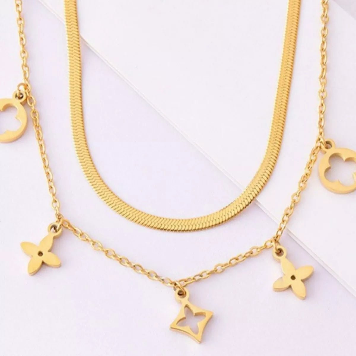 18K Gold - Plated Double Layered Charm Necklace designed for comfort and style at Lookzlike