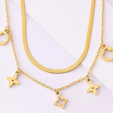 18K Gold - Plated Double Layered Charm Necklace designed for comfort and style at Lookzlike