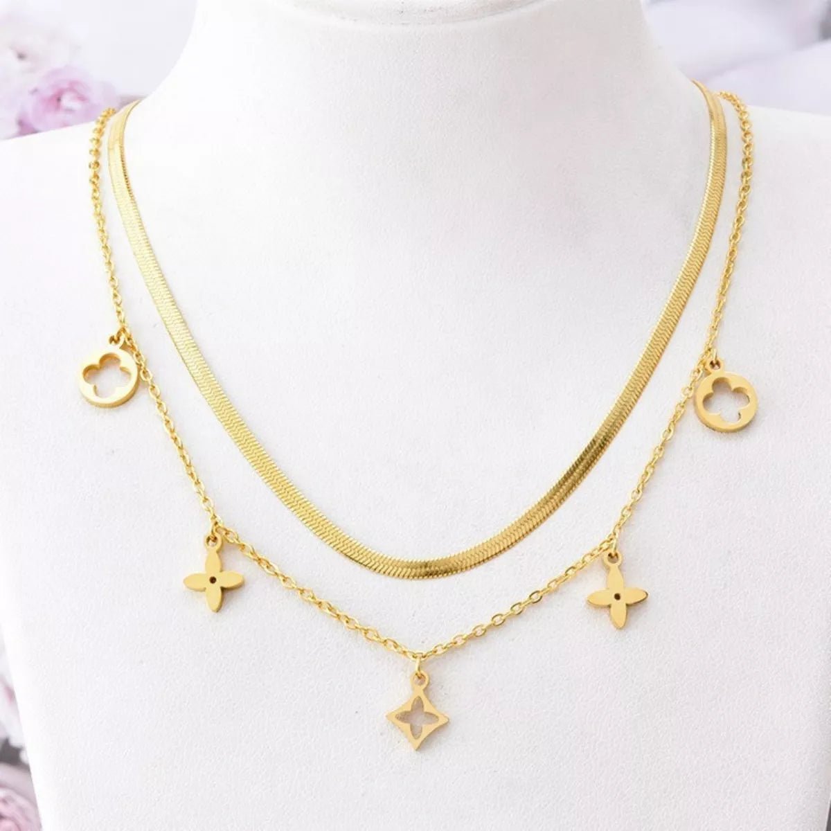 18K Gold - Plated Double Layered Charm Necklace designed for comfort and style at Lookzlike