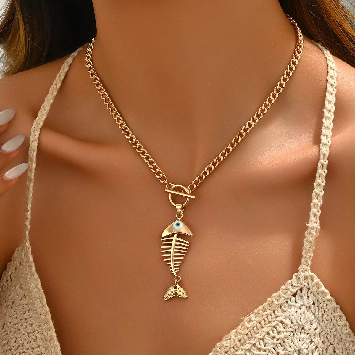 18K Gold - Plated Fishbone Necklace designed for comfort and style at Lookzlike