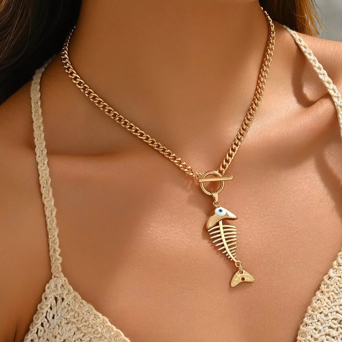 18K Gold - Plated Fishbone Necklace designed for comfort and style at Lookzlike