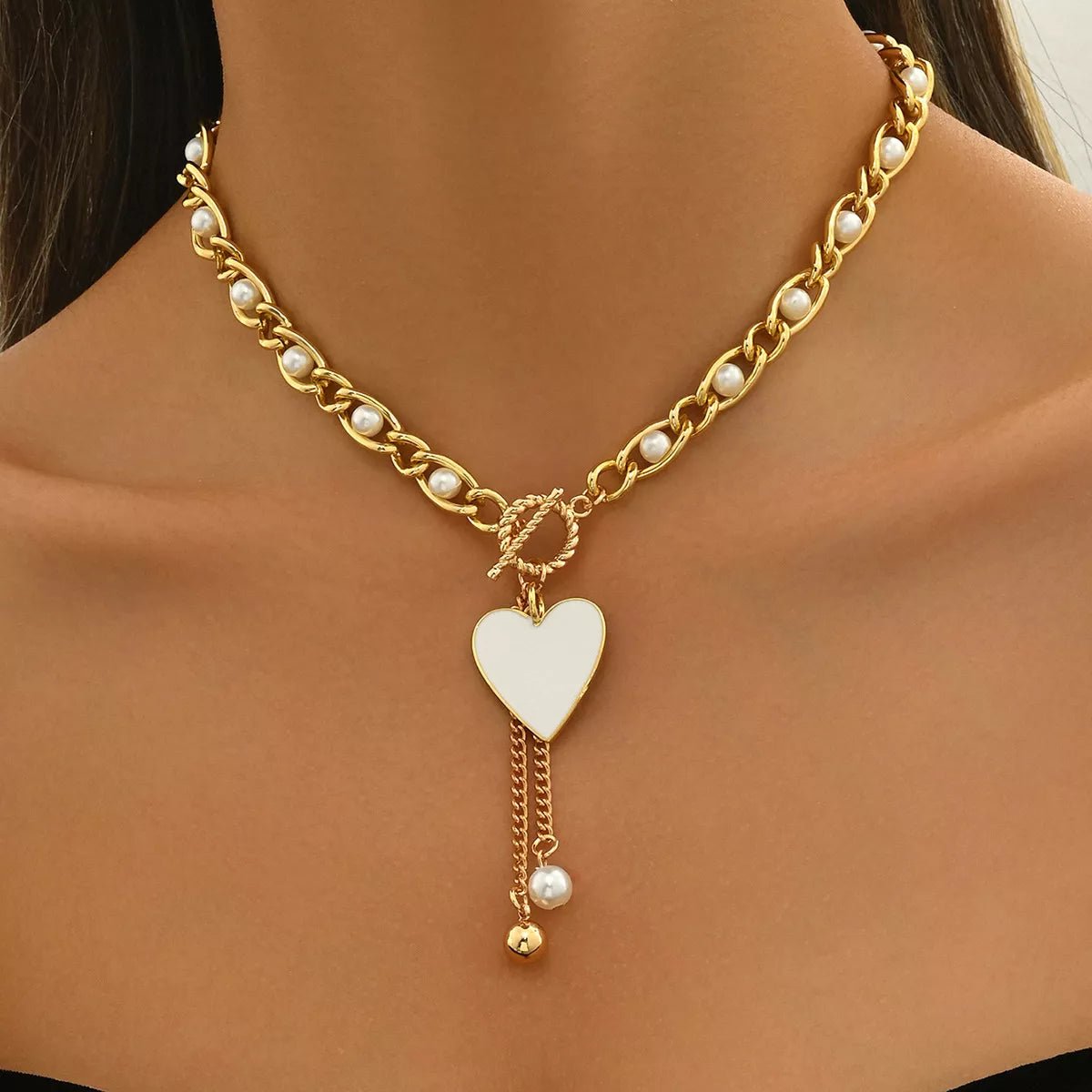 18K Gold - Plated Pearl Heart Necklace designed for comfort and style at Lookzlike
